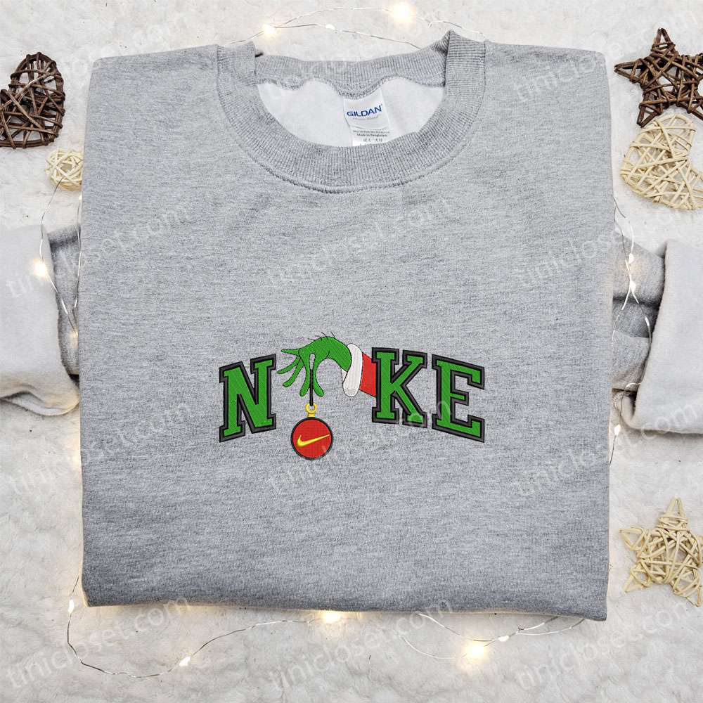 Nike x Grinch Hand Embroidered Sweatshirt Walt Disney Shirt Nike Inspired T-shirt