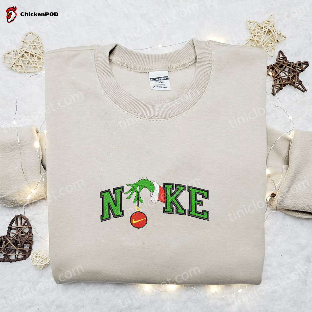 Nike x Grinch Hand Embroidered Sweatshirt Walt Disney Shirt Nike Inspired T-shirt