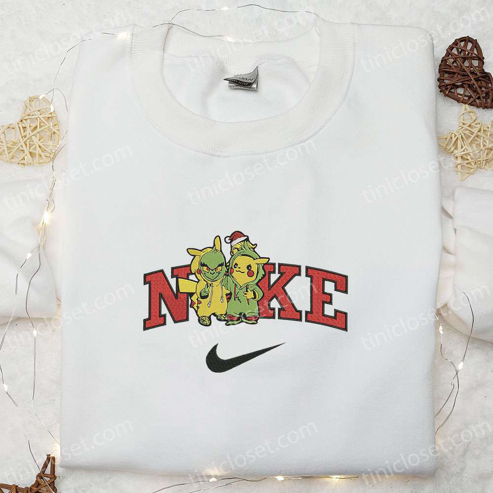 Adorable Nike x Grinch Pikachu Halloween Embroidered Shirt Pokemon Halloween Shirt