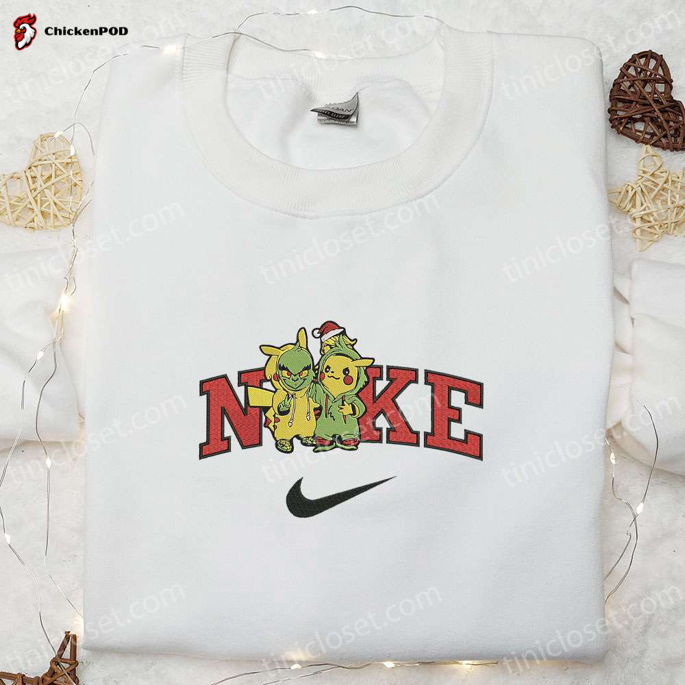 Adorable Nike x Grinch Pikachu Halloween Embroidered Shirt Pokemon Halloween Shirt