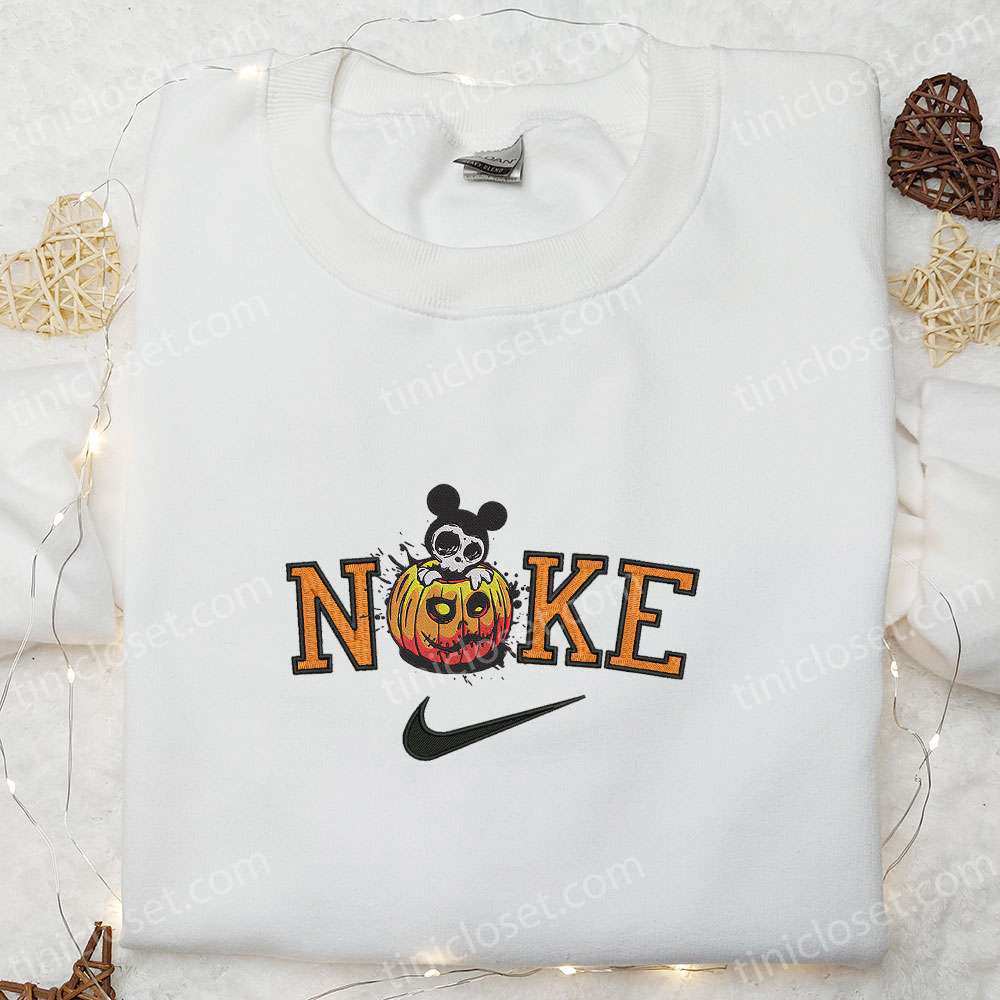 Spooky Style: Nike x Halloween Mickey Pumpkin Embroidered Shirt – Disney Inspired Halloween Tee