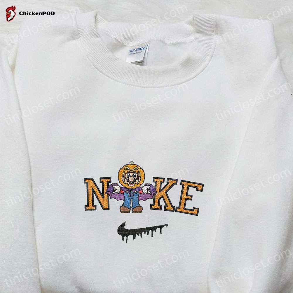 Nike x Halloween Pumpkin Mario Embroidered Shirt Game Characters Nike Inspired