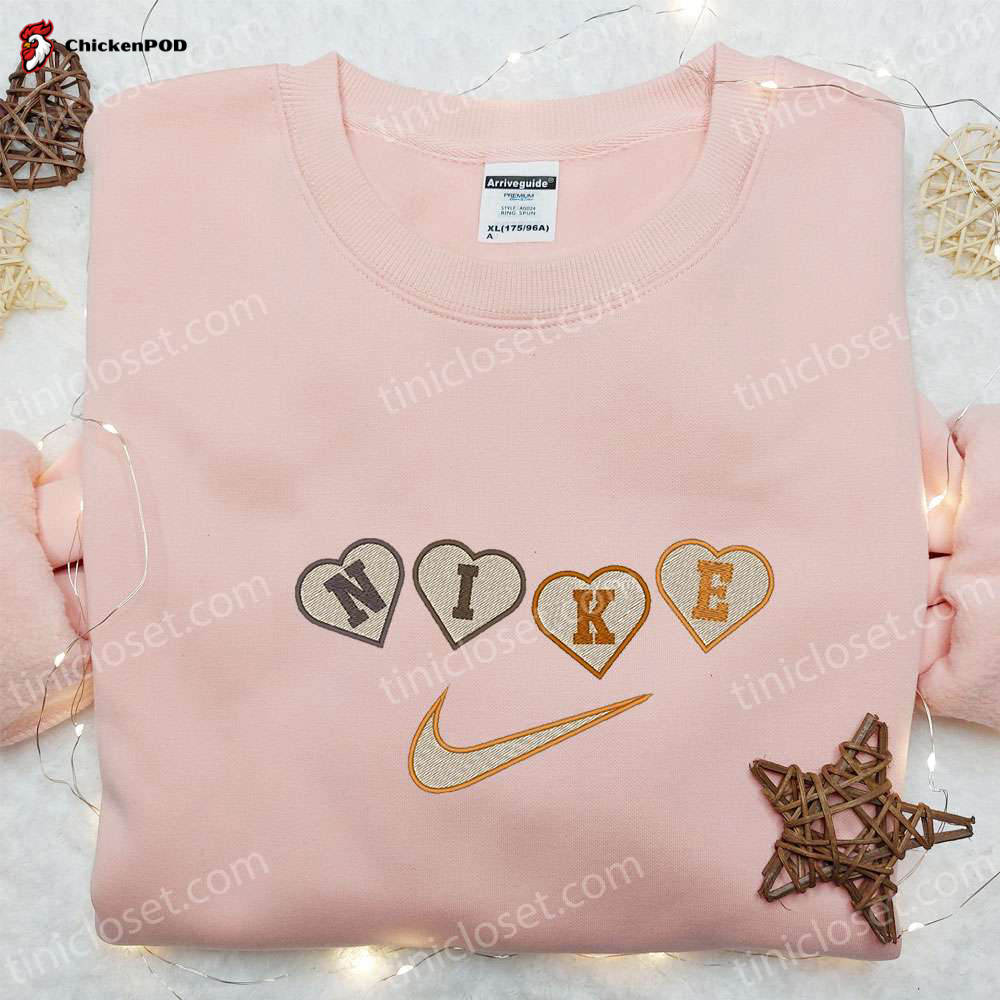 Nike x Heart Colorful Embroidered Sweatshirt: Custom Shirt for Valentine s Day Gift