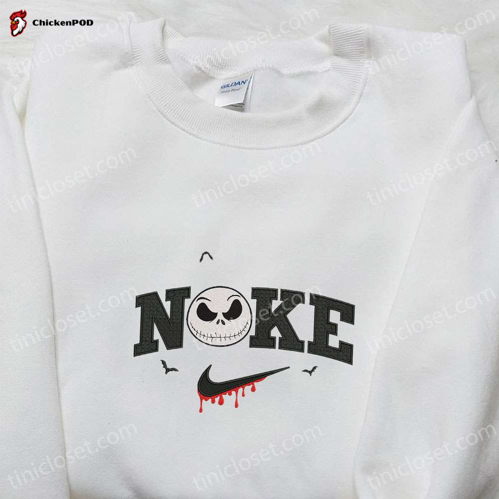 Nike x Jack Skellington Skull Hoodie & Nightmare Before Christmas T-shirt: Embroidered Nike Inspired Sweatshirt