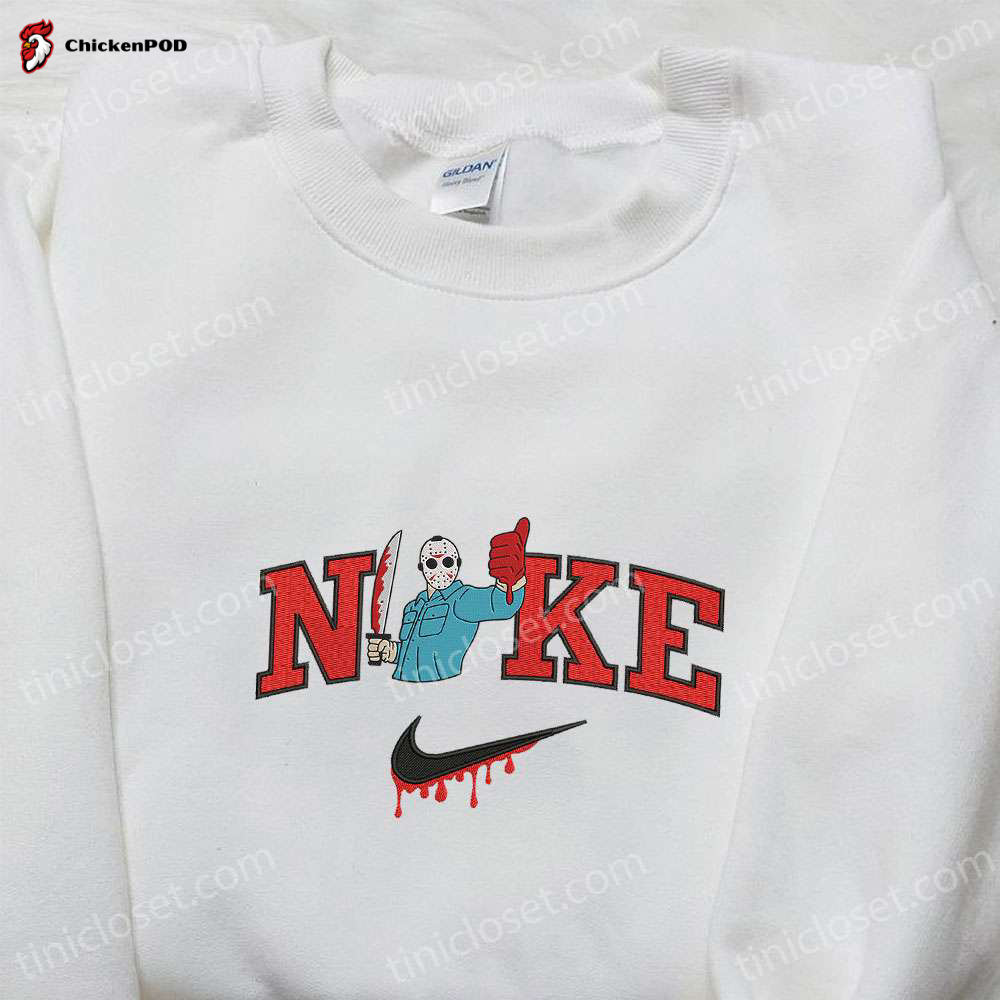 Nike x Jason Voorhees Killer Hoodie: Horror Movie Embroidered Sweatshirt & T-Shirt