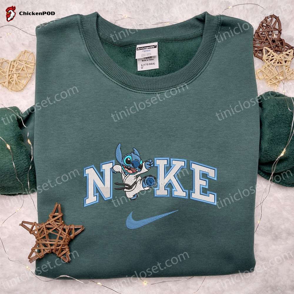 Nike x Karate Stitch Hoodie Disney Characters Shirt Nike Inspired Embroidered Hoodie