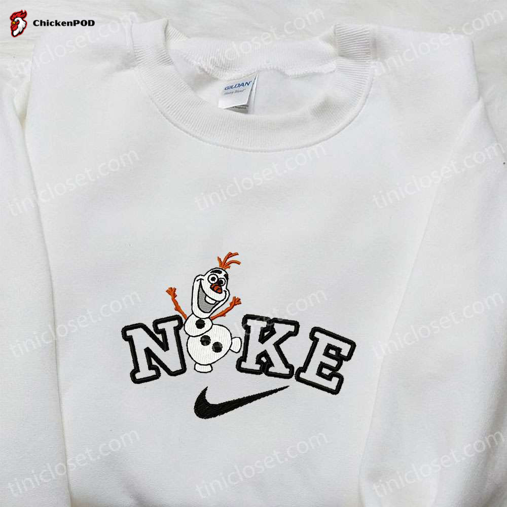 Nike x Olaf Cartoon Embroidered Hoodie & Christmas Shirt – Festive Nike Inspired Embroidered T-shirt