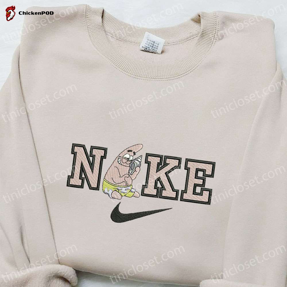 Nike x Patrick Star Cartoon Hoodie & Disney Characters Embroidered Shirt – Stylish Nike Inspired T-Shirt