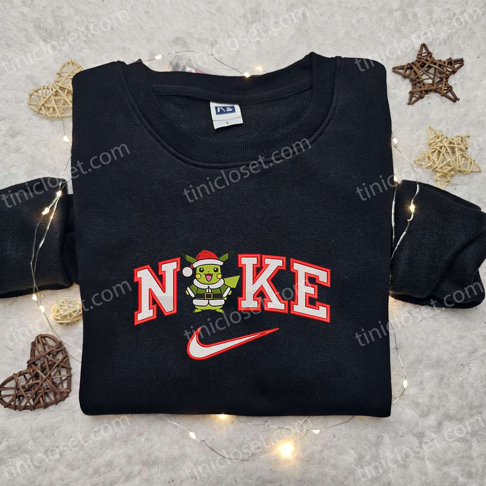 Nike x Pikachu Grinch Christmas Hoodie: Pokemon Anime Embroidered Sweatshirt