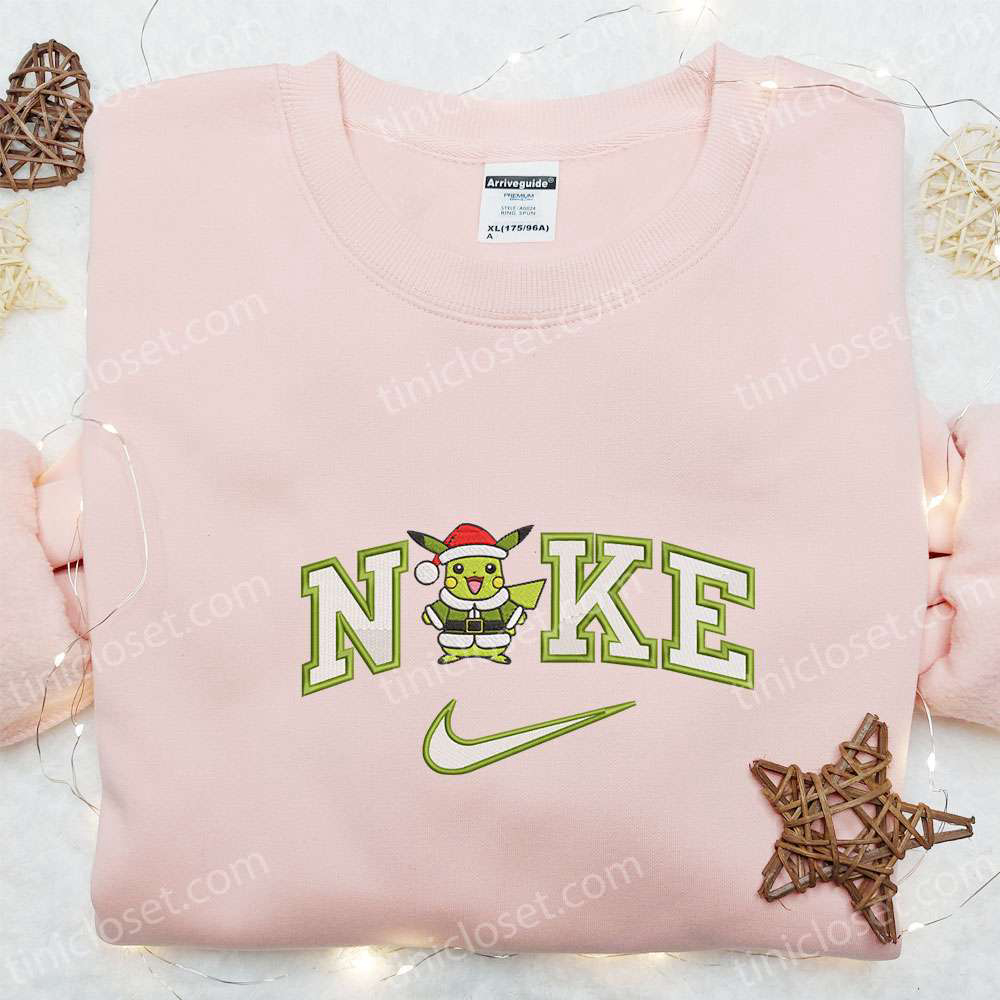 Get Festive with Nike x Pikachu Grinch Christmas Santa Hoodie & Pokemon Anime Embroidered Shirts