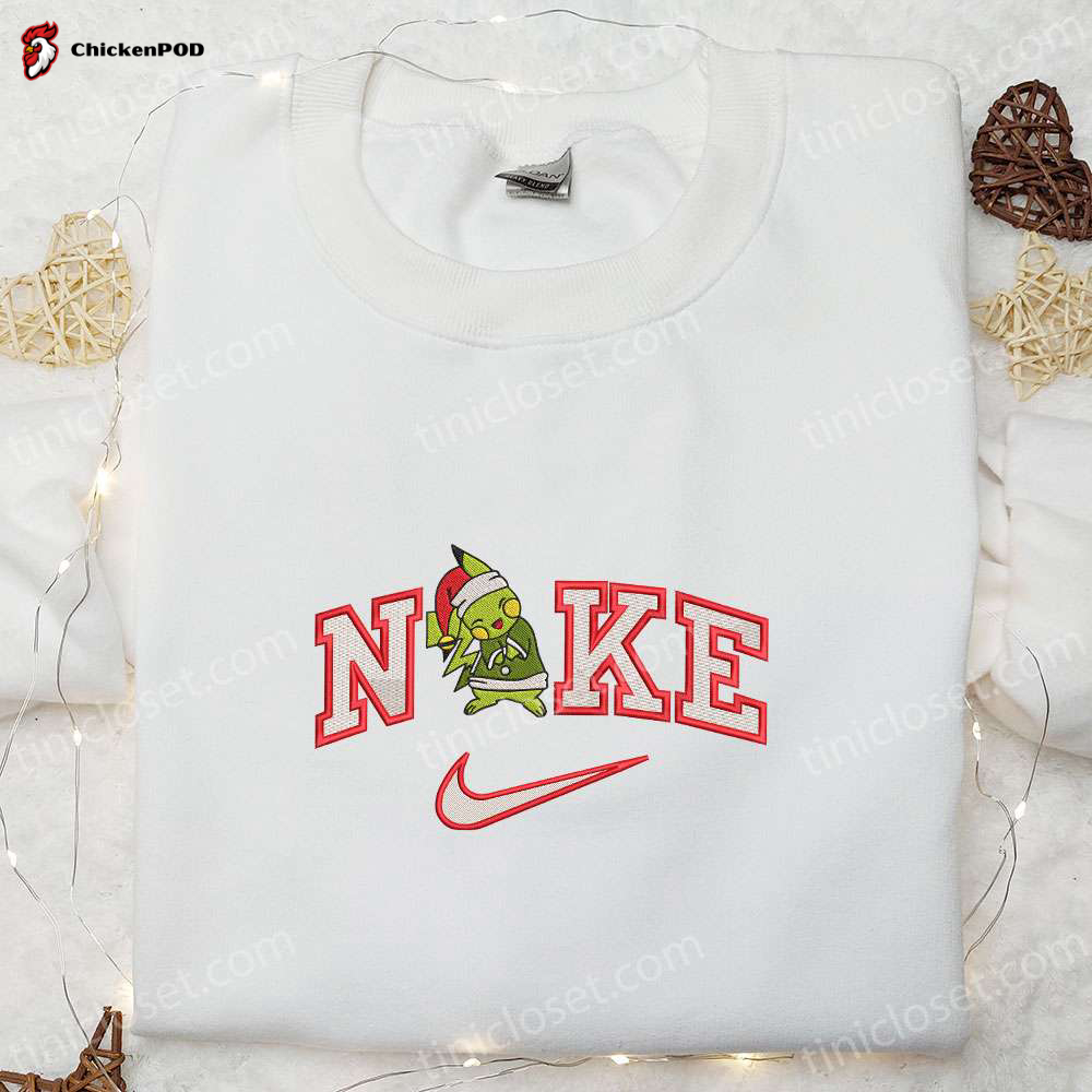 Nike x Pikachu Grinch Christmas Santa Embroidered T-shirt – Pokemon Anime Shirt