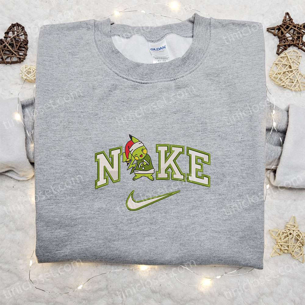 Nike x Pikachu Grinch Christmas Santa & Pokemon Anime Embroidered T-shirts – Festive & Stylish Christmas Tees