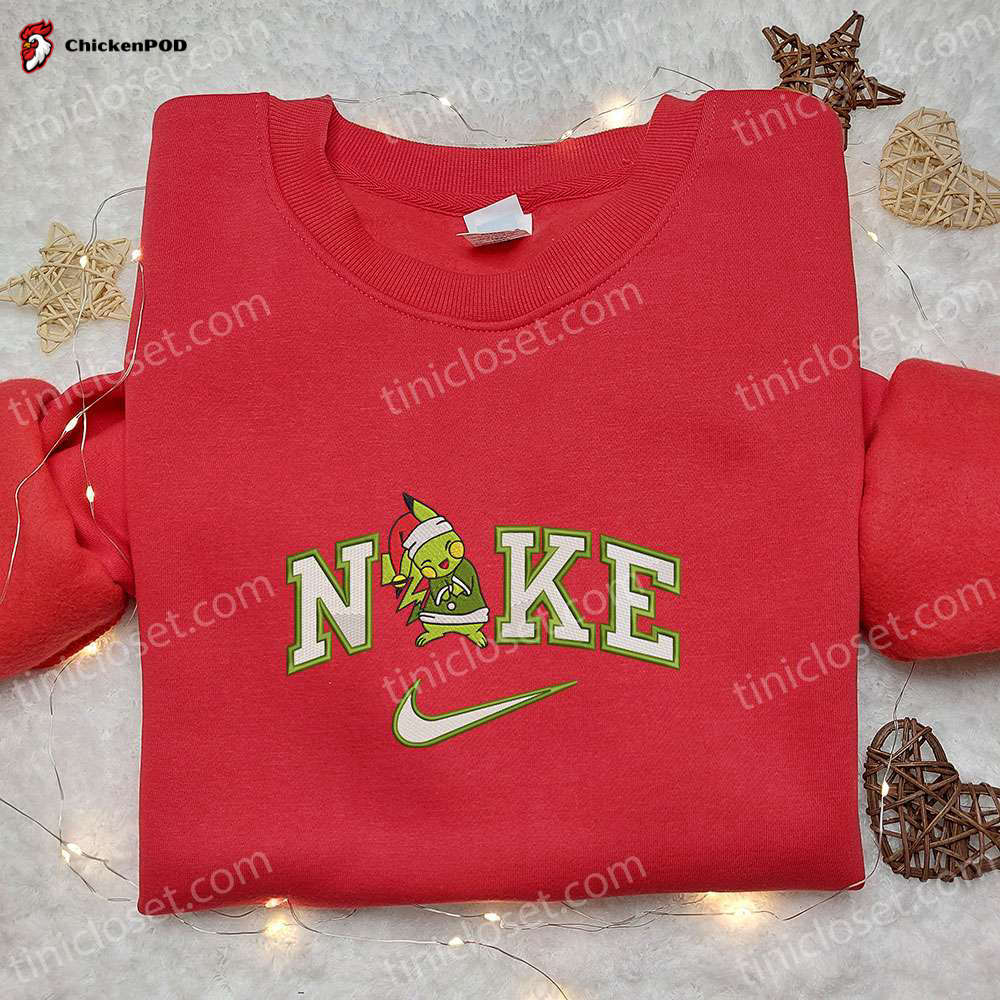 Nike x Pikachu Grinch Christmas Santa & Pokemon Anime Embroidered T-shirts – Festive & Stylish Christmas Tees