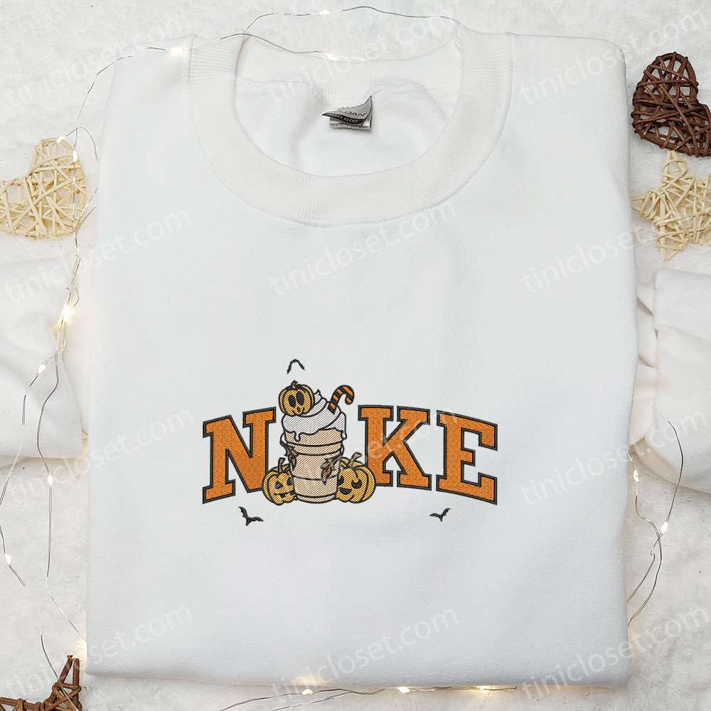 Cute Nike x Pumpkin Halloween Latte Embroidered Shirt: Spooky Style with Nike-Inspired Halloween Design