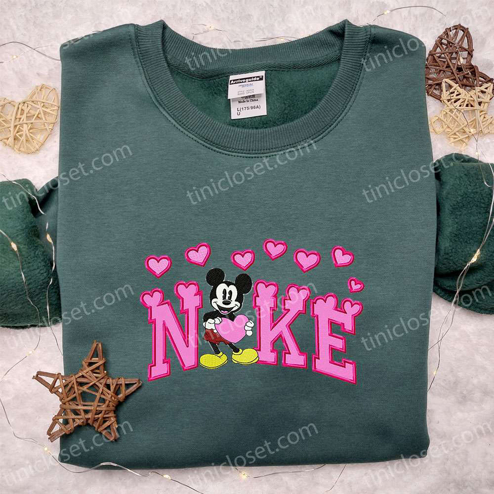 Nike x Retro Mickey Hearts Embroidered Sweatshirt: Disney Characters Valentine Shirt