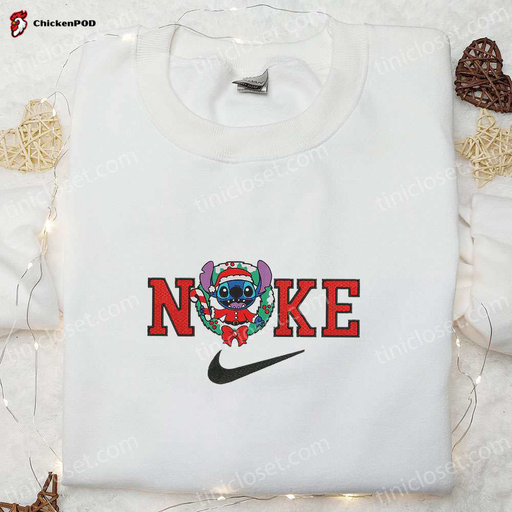 Nike x Santa Stitch Christmas Wreath Embroidered Sweatshirt: Best Holiday Gift Idea Nike Inspired Sweatshirt