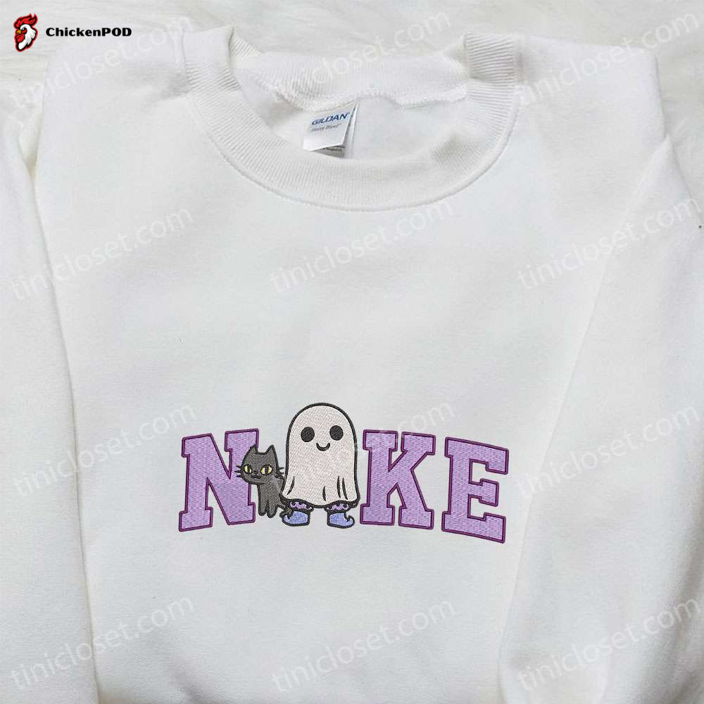 Nike x Spooky Ghost Halloween Cat Embroidered Shirt – Amazing Nike Inspired Halloween Tee!