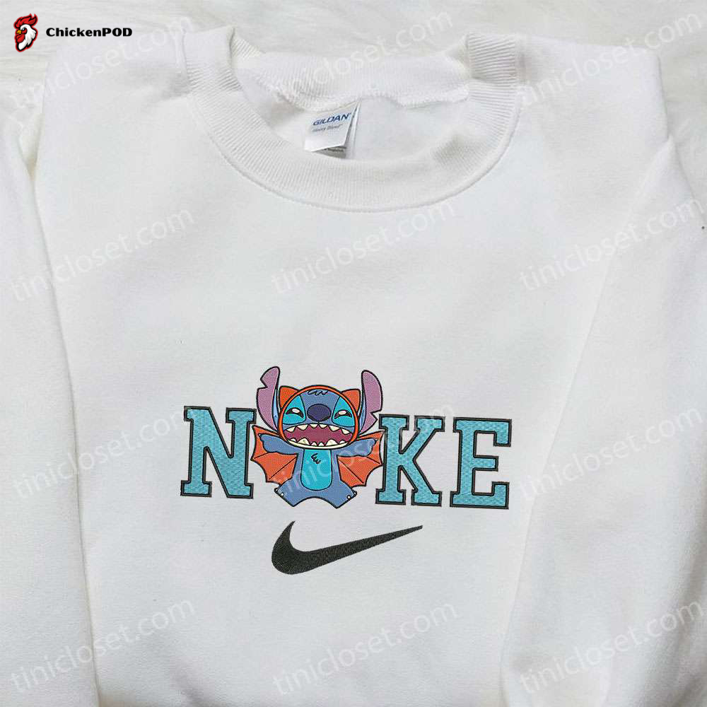 Cute Nike x Stitch Bat Halloween Embroidered Shirt – Unique Nike Inspired Design