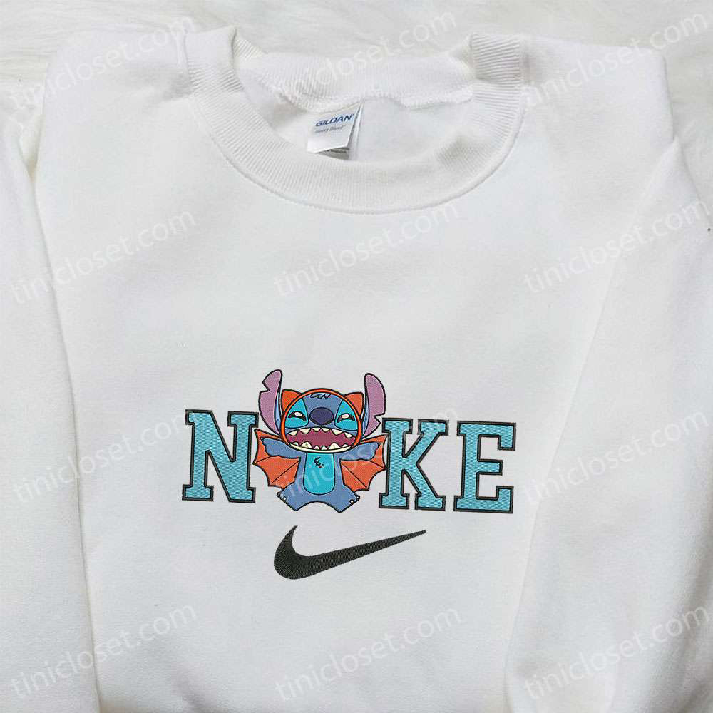 Spooky Nike x Stitch Bat Embroidered Shirt – Cute Halloween Inspired Tee