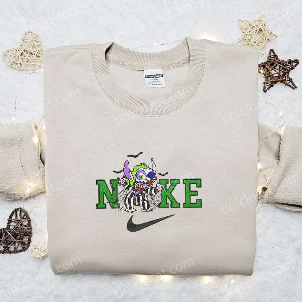 Nike x Stitch Beetlejuice Embroidered Sweatshirt: Horror Movie Characters Hoodie Perfect Family Gift