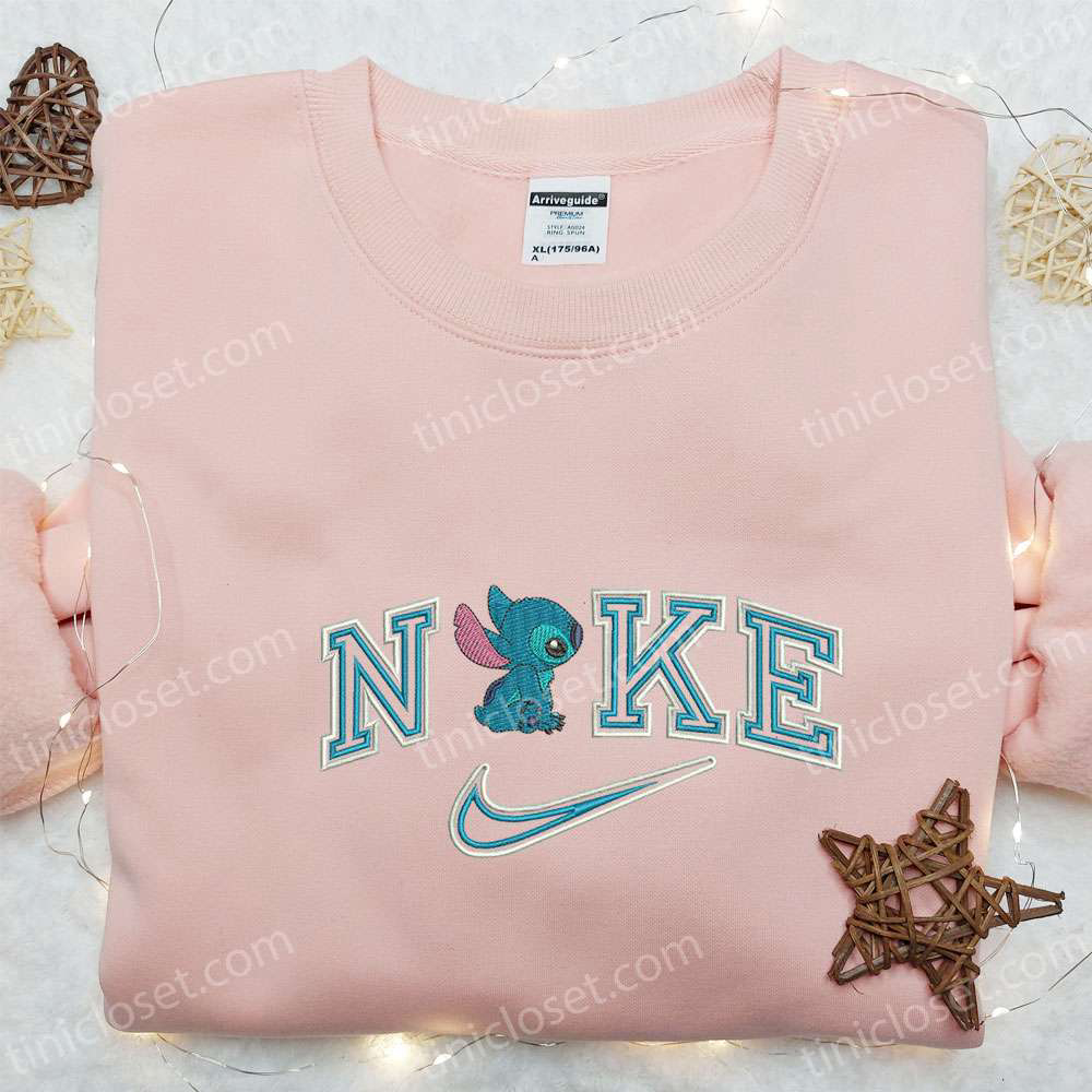 Nike x Stitch Cartoon Embroidered Sweatshirt: Best Gift for Family – Nike Inspired Embroidered Hoodie