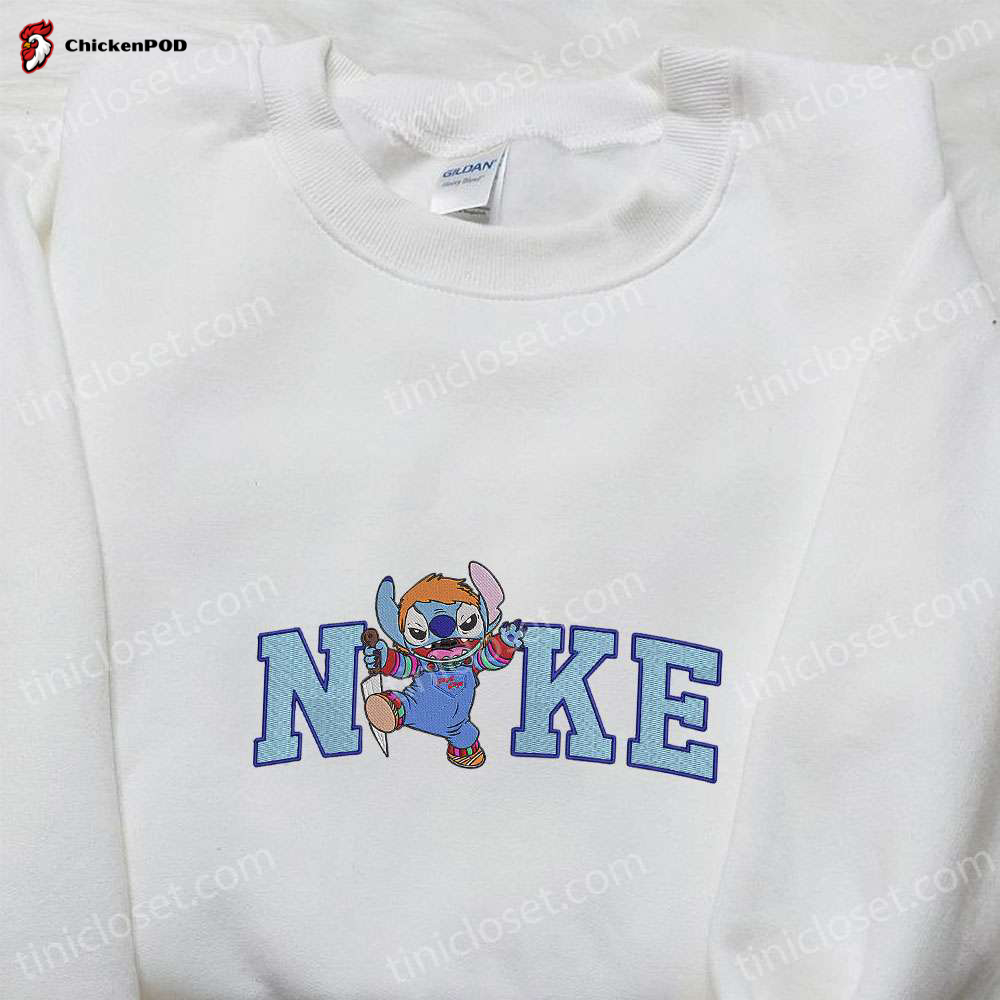 Nike x Stitch Chucky Embroidered Shirt: Funny Horror Movie Characters T-shirt & Inspired Sweatshirt