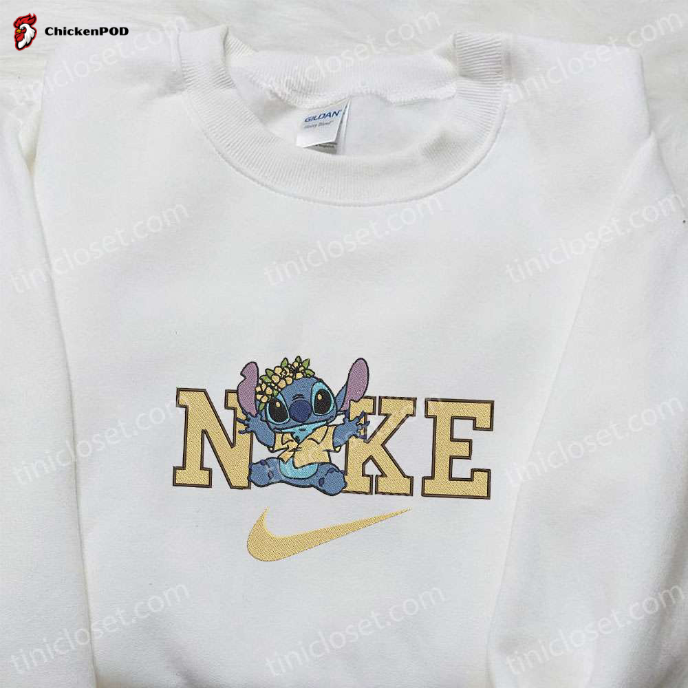 Stylish Nike x Stitch Flower Crown Embroidered Sweatshirt & Hoodie – Perfect Birthday Gifts