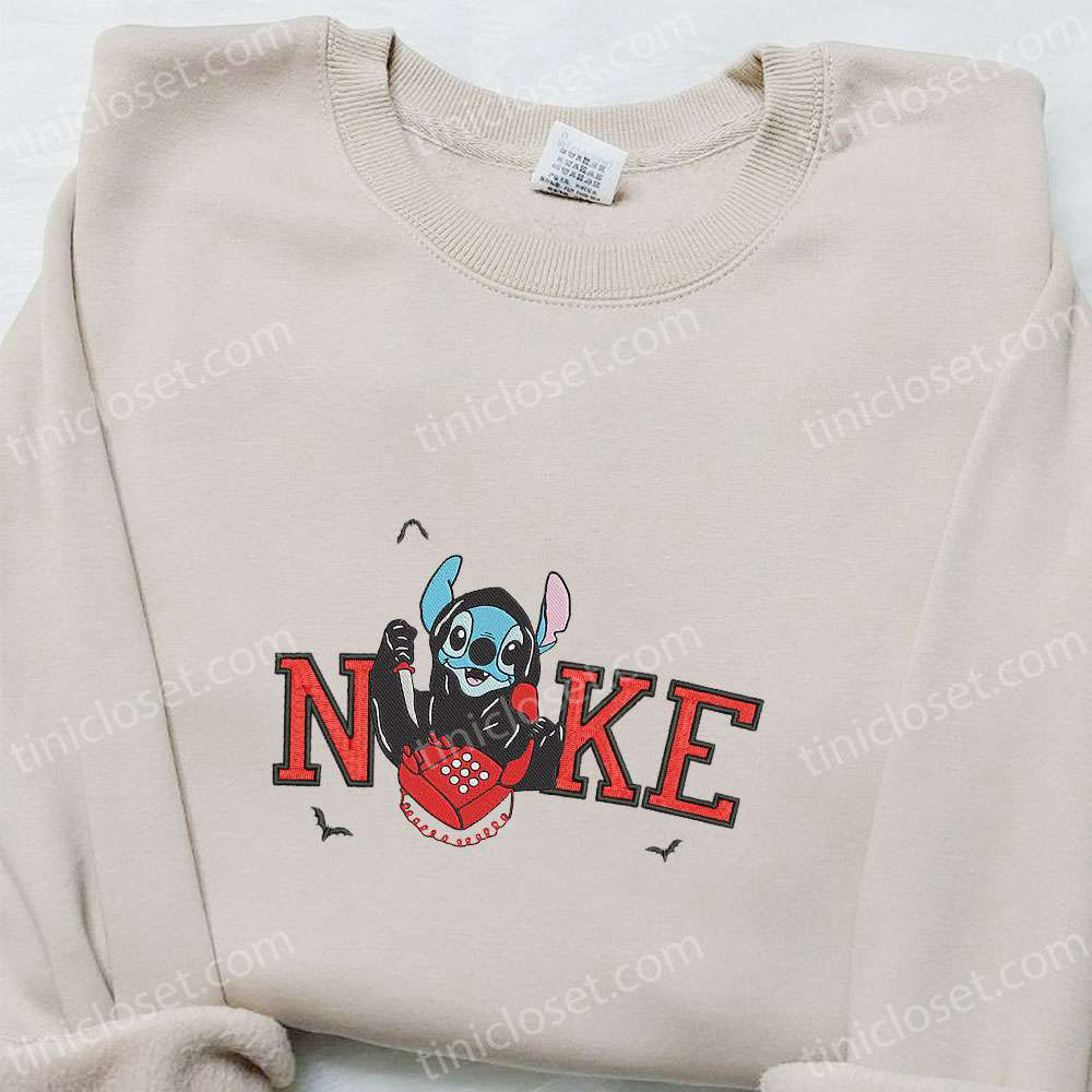 Nike x Stitch Ghostface Calling Embroidered Shirt – Funny Halloween Nike Inspired Tee