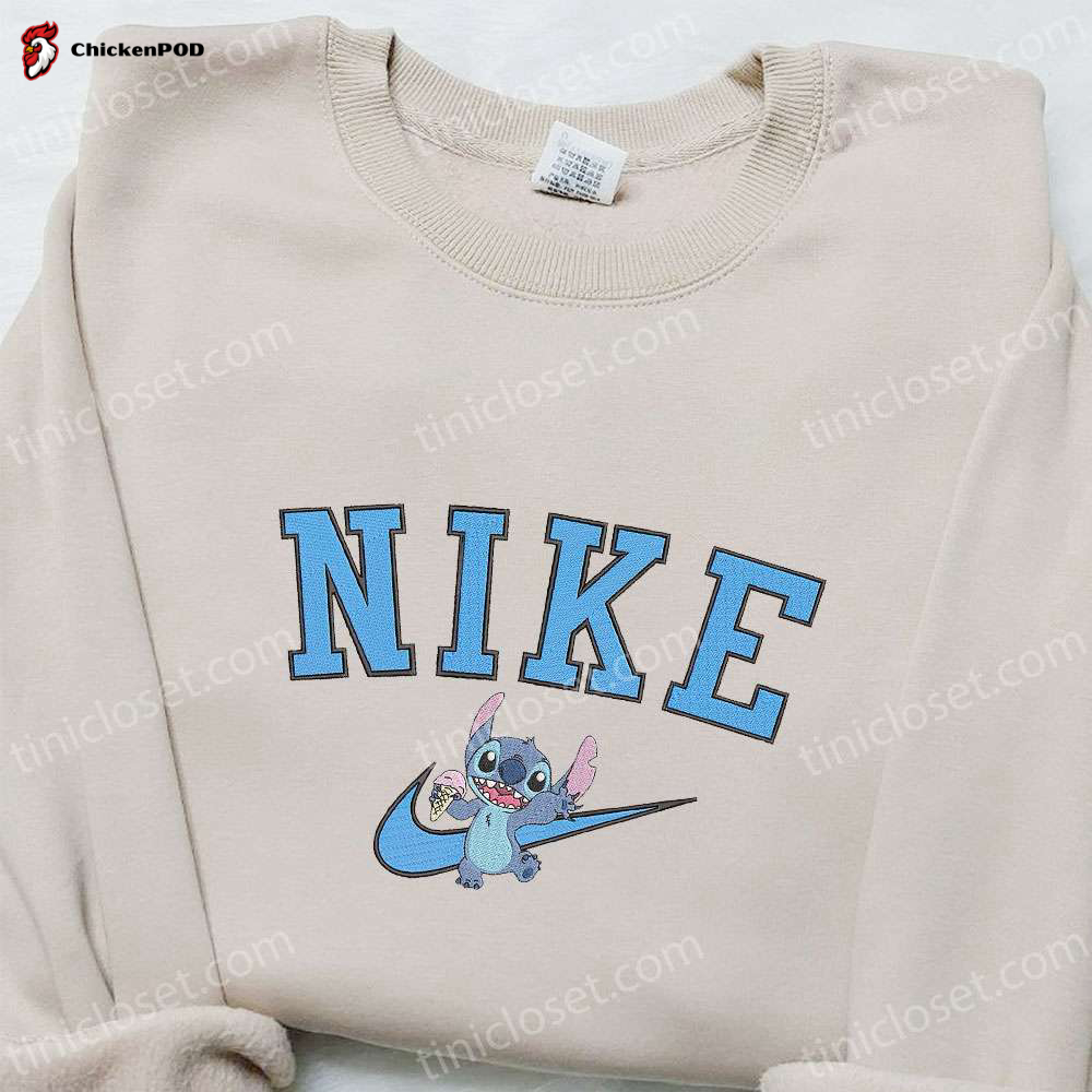 Nike x Stitch Dinosaur Cartoon Embroidered Sweatshirt: Disney Characters Hoodie Perfect Birthday Gift