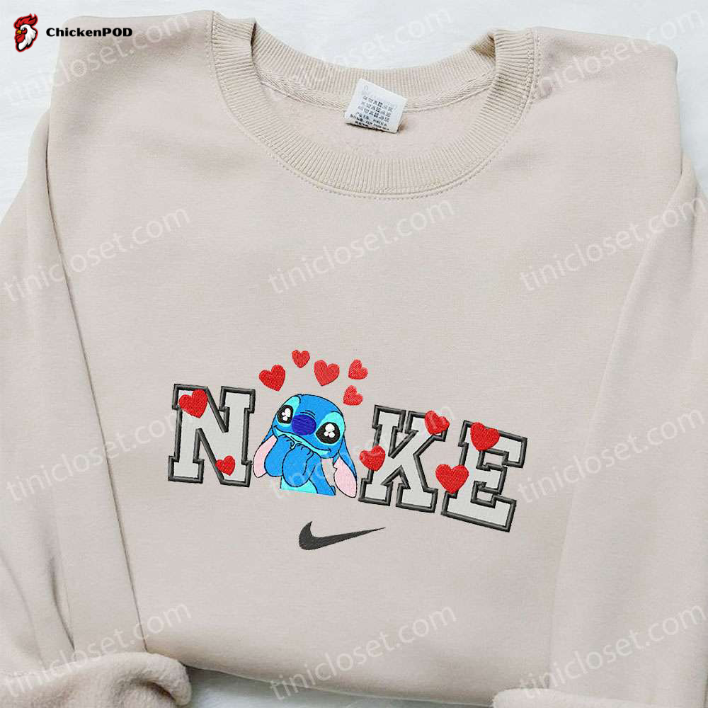 Nike x Stitch Love Cartoon Embroidered Shirt: Best Gift for Family – Nike Inspired T-shirt