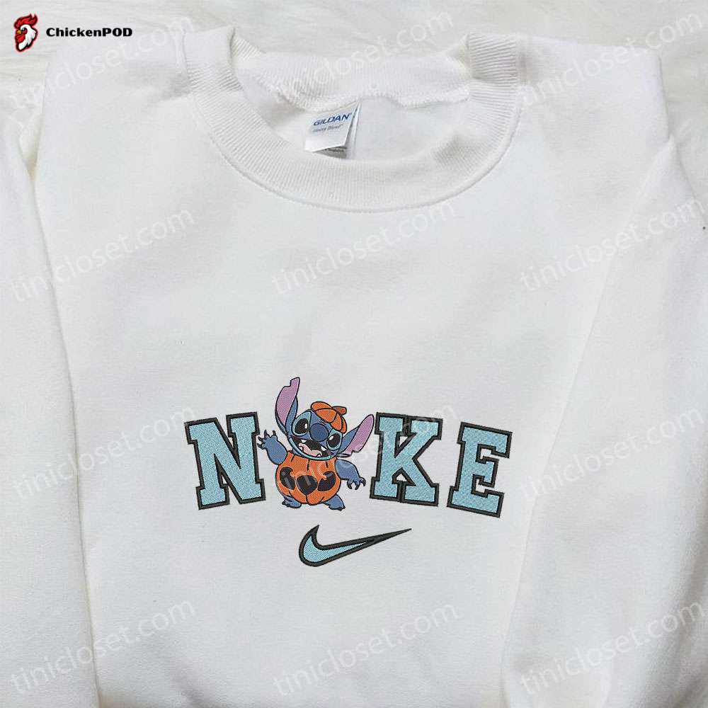 Nike x Stitch Witch Embroidered Shirt: Halloween & Disney Characters Inspired by Nike Perfect for Stylish Halloween Outfits!