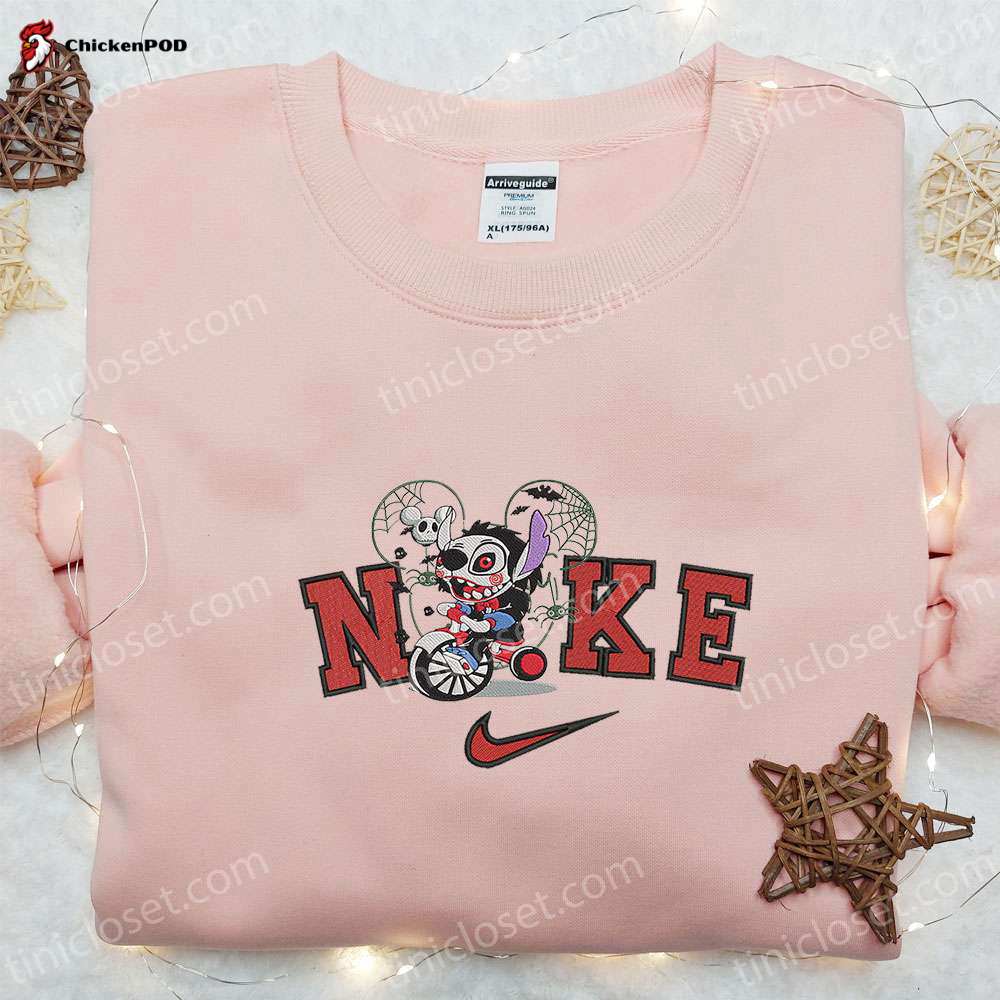 Nike x Stitch Saw Jigsaw Biker Embroidered Shirt – Custom & Funny Halloween Design