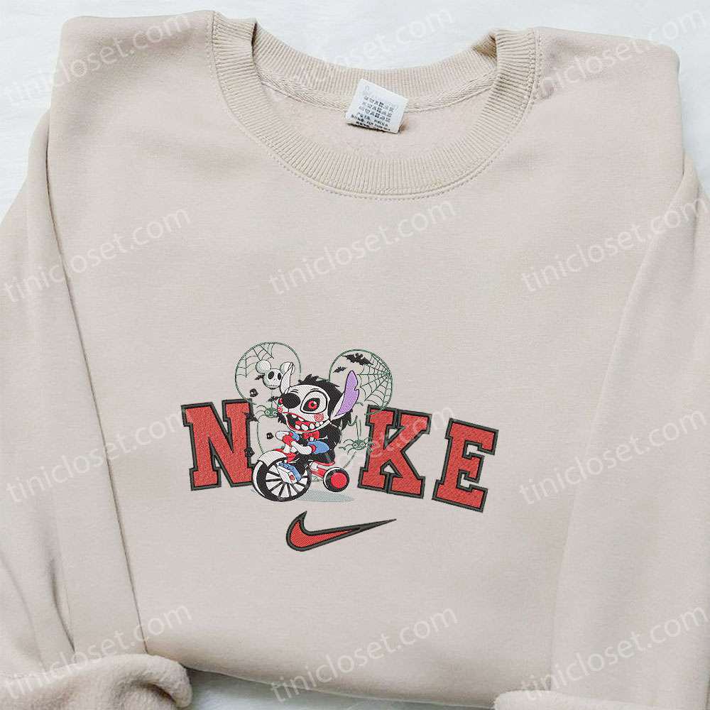 Nike x Stitch Saw Jigsaw Biker Embroidered Shirt – Custom & Funny Halloween Design