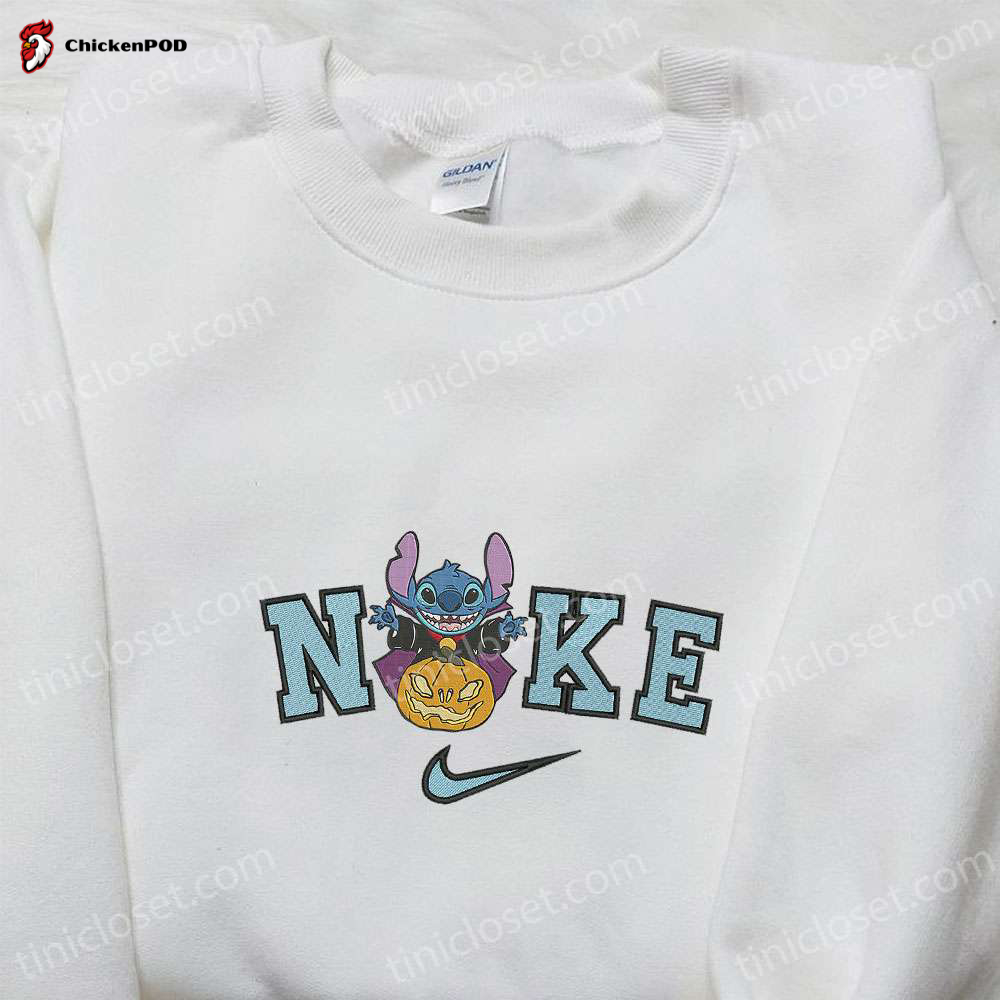 Nike x Stitch Witch Pumpkin Embroidered Sweatshirt: Cute Halloween Shirt with Nike-Inspired Hoodie Design