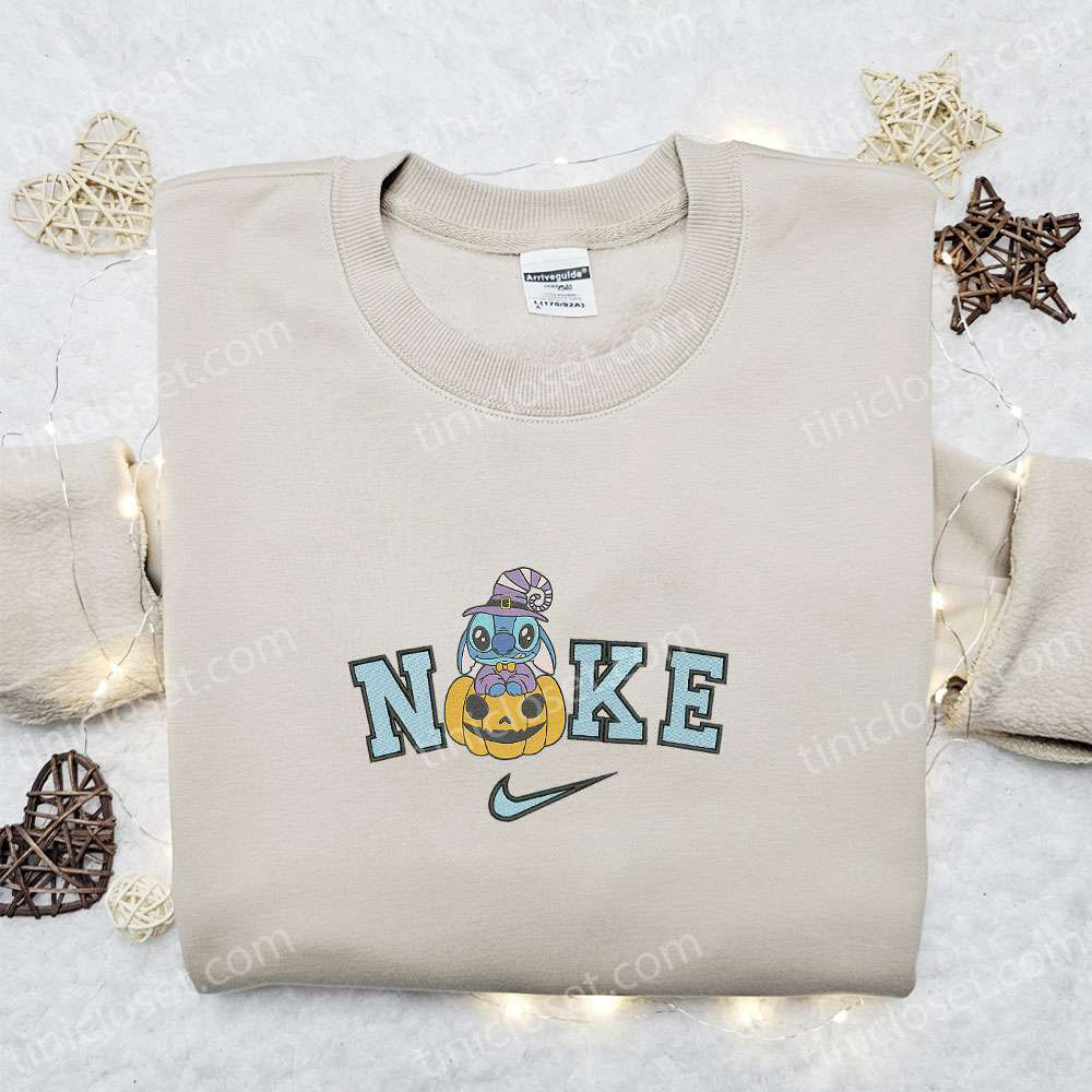 Nike x Stitch Witch Pumpkin Embroidered Sweatshirt – Cute Halloween Shirt Nike Inspired Hoodie