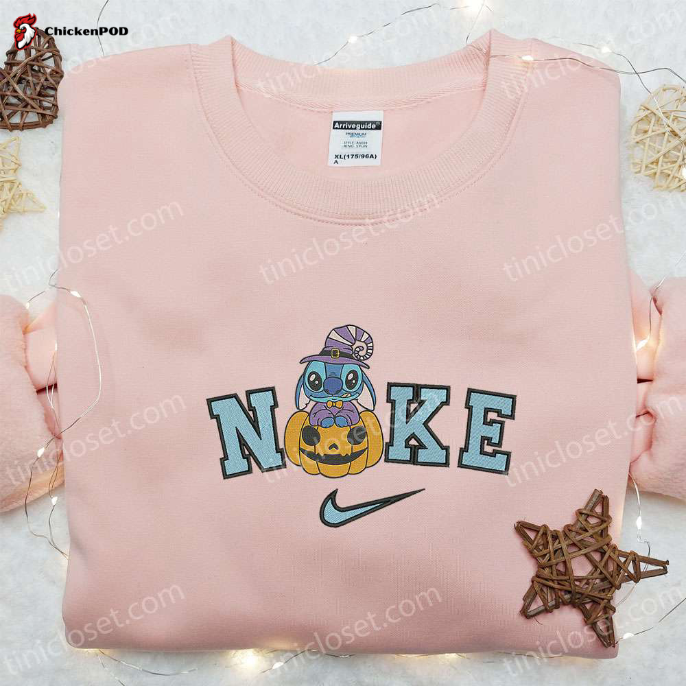 Nike x Stitch Witch Halloween Embroidered Shirt: Disney Characters & Nike Inspired Design