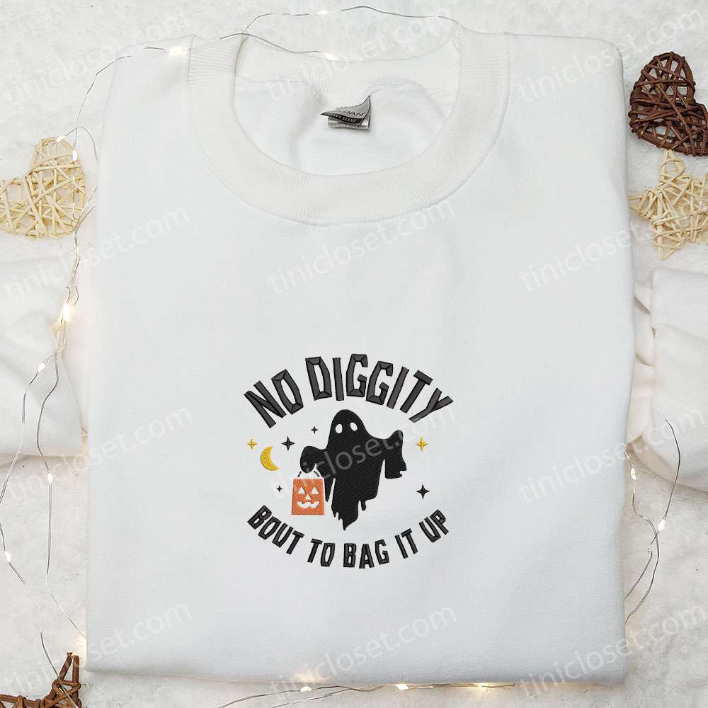 Halloween Shirt Ideas: No Diggity Bout To Bag It Up Ghost Embroidered Shirt & Clothing