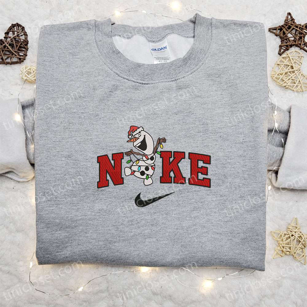 Olaf Christmas Light Disney x Nike Embroidered Sweatshirt: Merry Christmas Shirt Best Gift Ideas