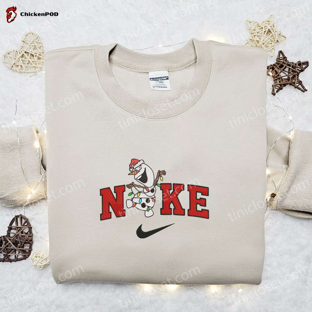 Disney x Nike Olaf With Flower Embroidered Sweatshirt: Festive Merry Christmas Shirt Perfect Gift Idea