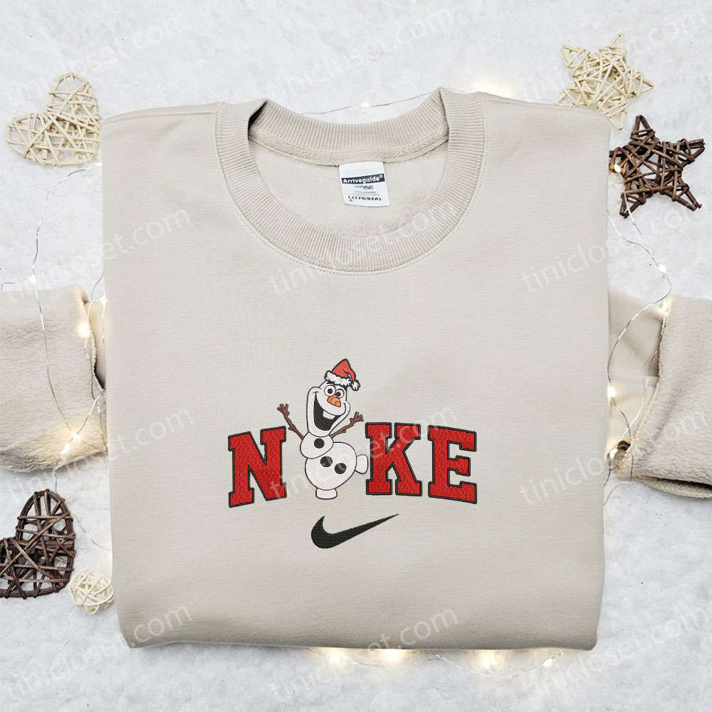 Olaf Disney x Nike Christmas Embroidered Sweatshirt: Festive Disney Characters Movie Merry Christmas Shirt Perfect Gift Idea