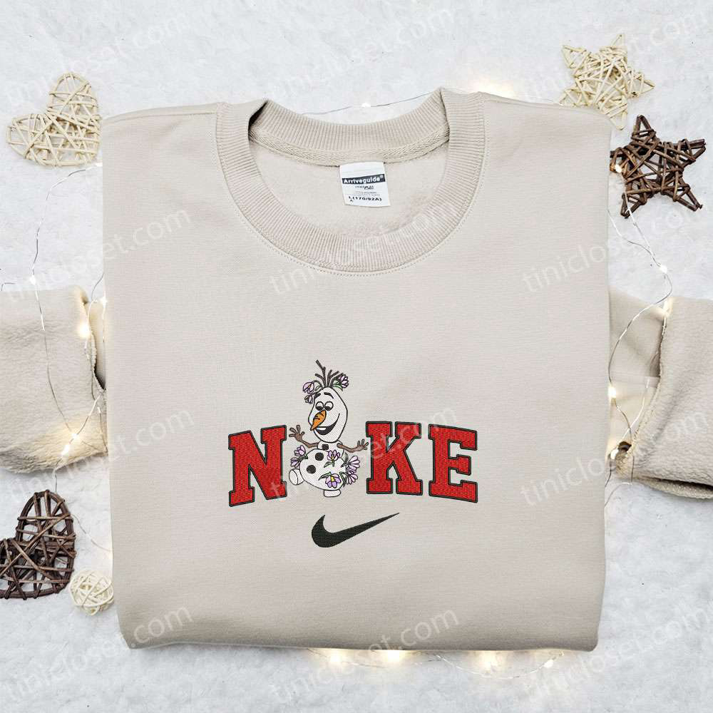 Disney x Nike Olaf With Flower Embroidered Sweatshirt: Festive Merry Christmas Shirt Perfect Gift Idea