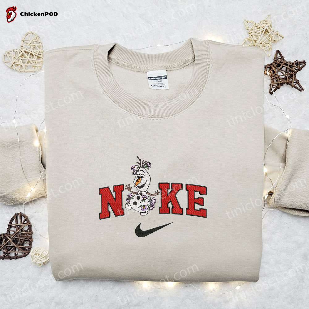 Disney x Nike Olaf With Flower Embroidered Sweatshirt: Festive Merry Christmas Shirt Perfect Gift Idea