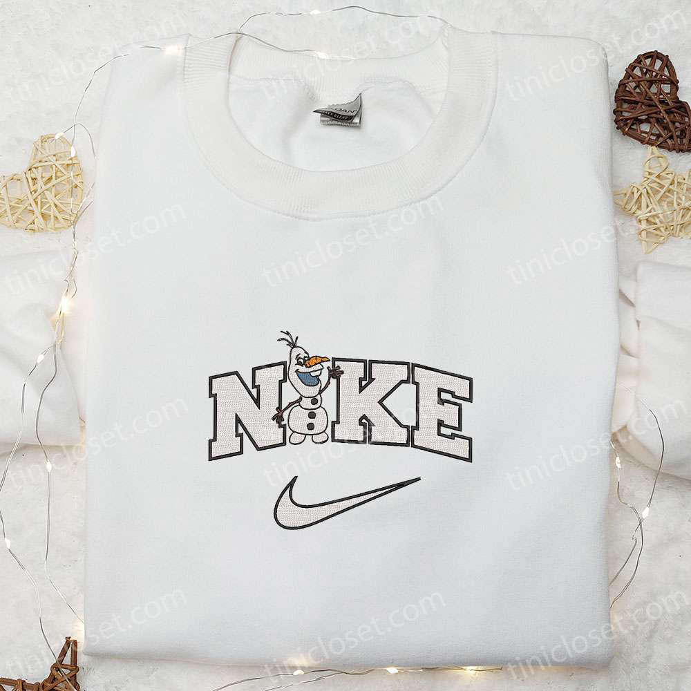 Disney Characters Embroidered Sweatshirt: Olaf x Nike Cartoon Shirt Best Family Gift Ideas