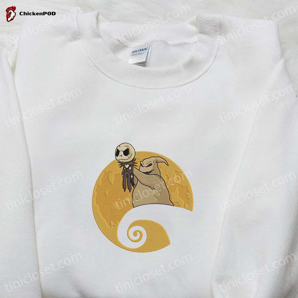 Oogie Boogie and Jack Skellington Moon Embroidered Sweatshirt – Nightmare Before Christmas Hoodie & Halloween Shirt