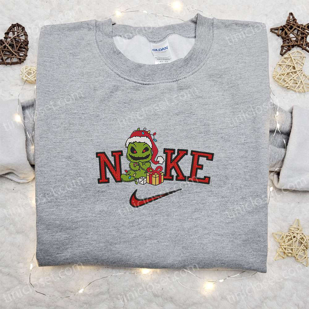 Oogie Boogie Christmas Light x Nike Embroidered Sweatshirt: Movie Merry Christmas Shirt – Best Gift Ideas