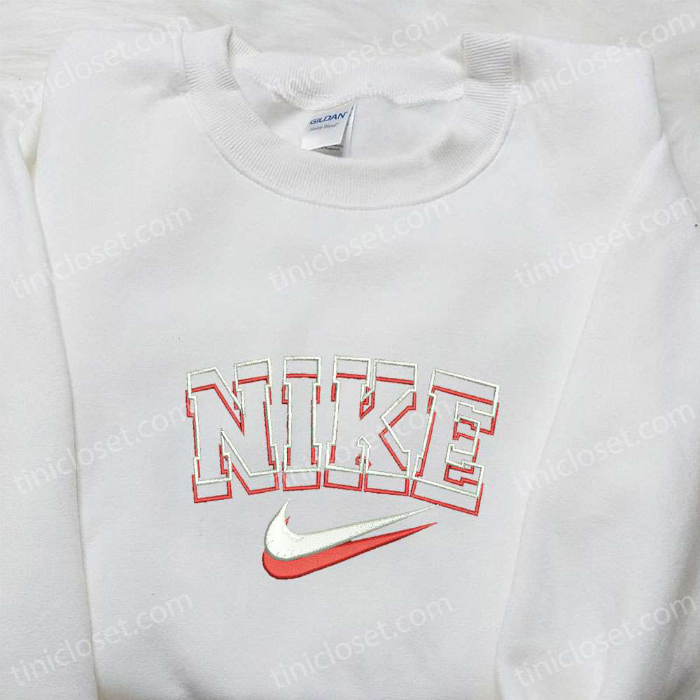 Orange Double Outline Nike Logo Embroidered Shirt & Hoodie: Best Gift Idea for Nike Inspired Fashion