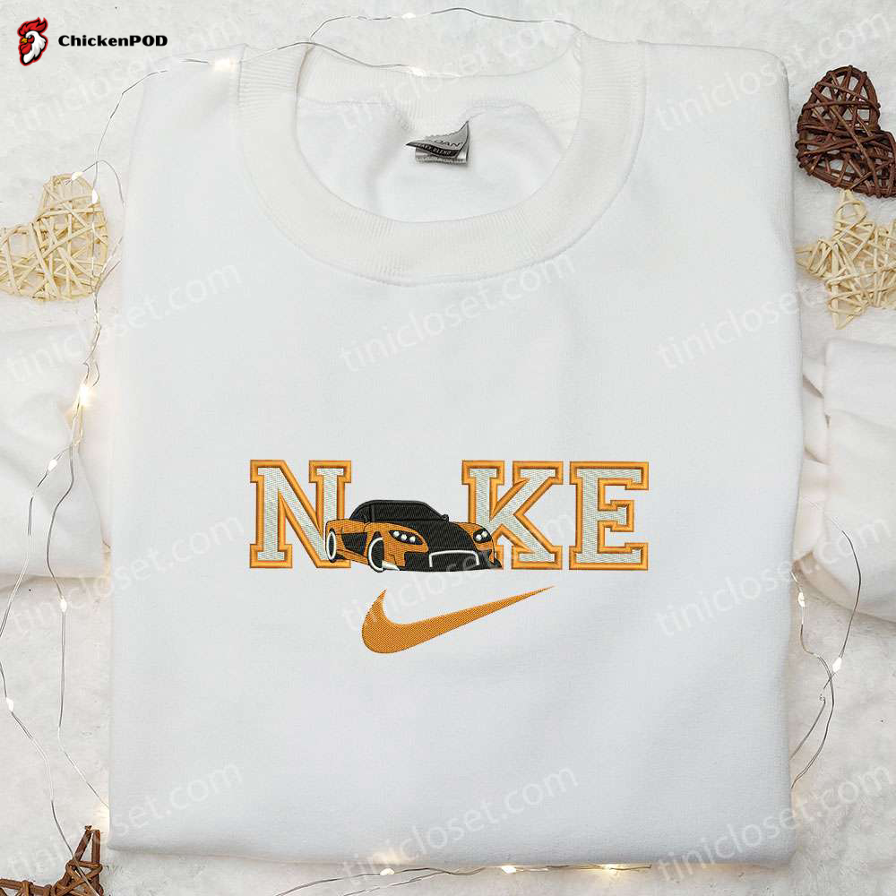 Stylish Orange Sport Car x Nike Embroidered Shirt & Hoodie: Perfect Nike Inspired Gift Idea with Transportation Theme!