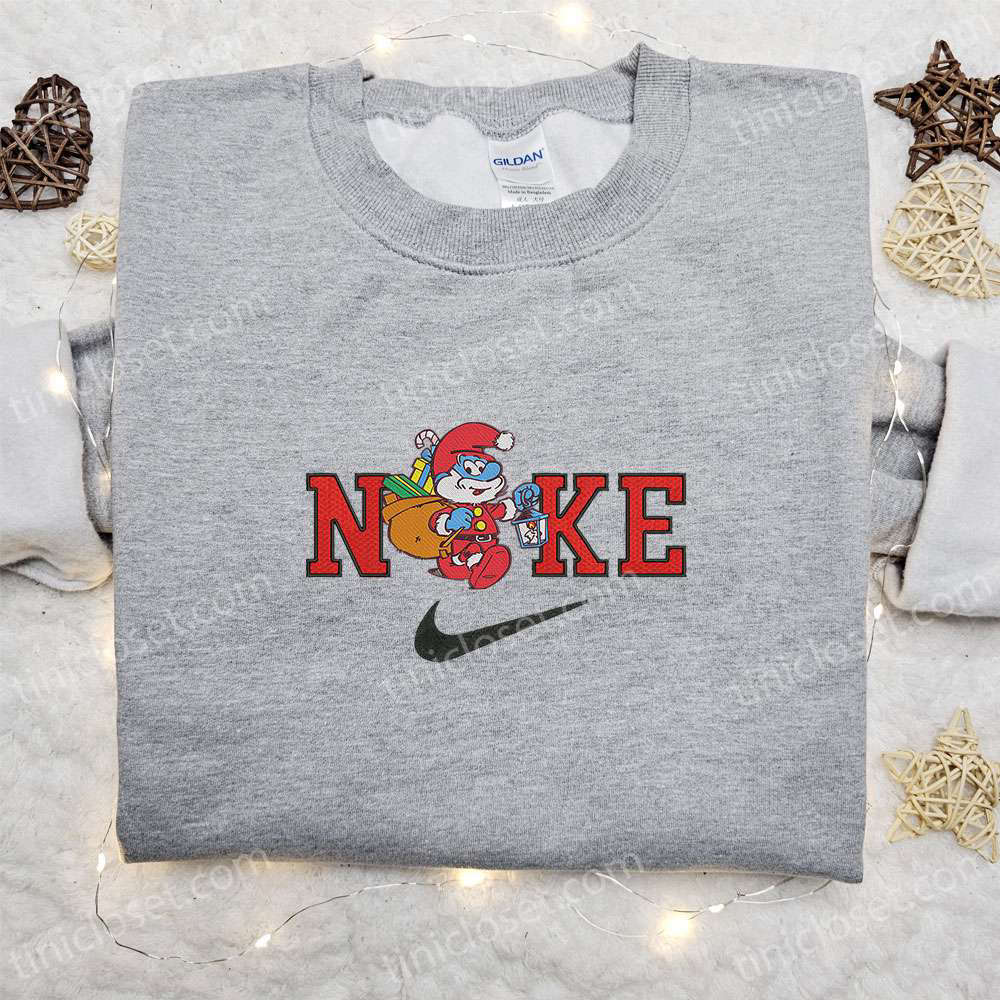 Papa Grumpy Smurf x Nike Christmas Embroidered Sweatshirt: Perfect Holiday Gift with Merry Christmas Shirt