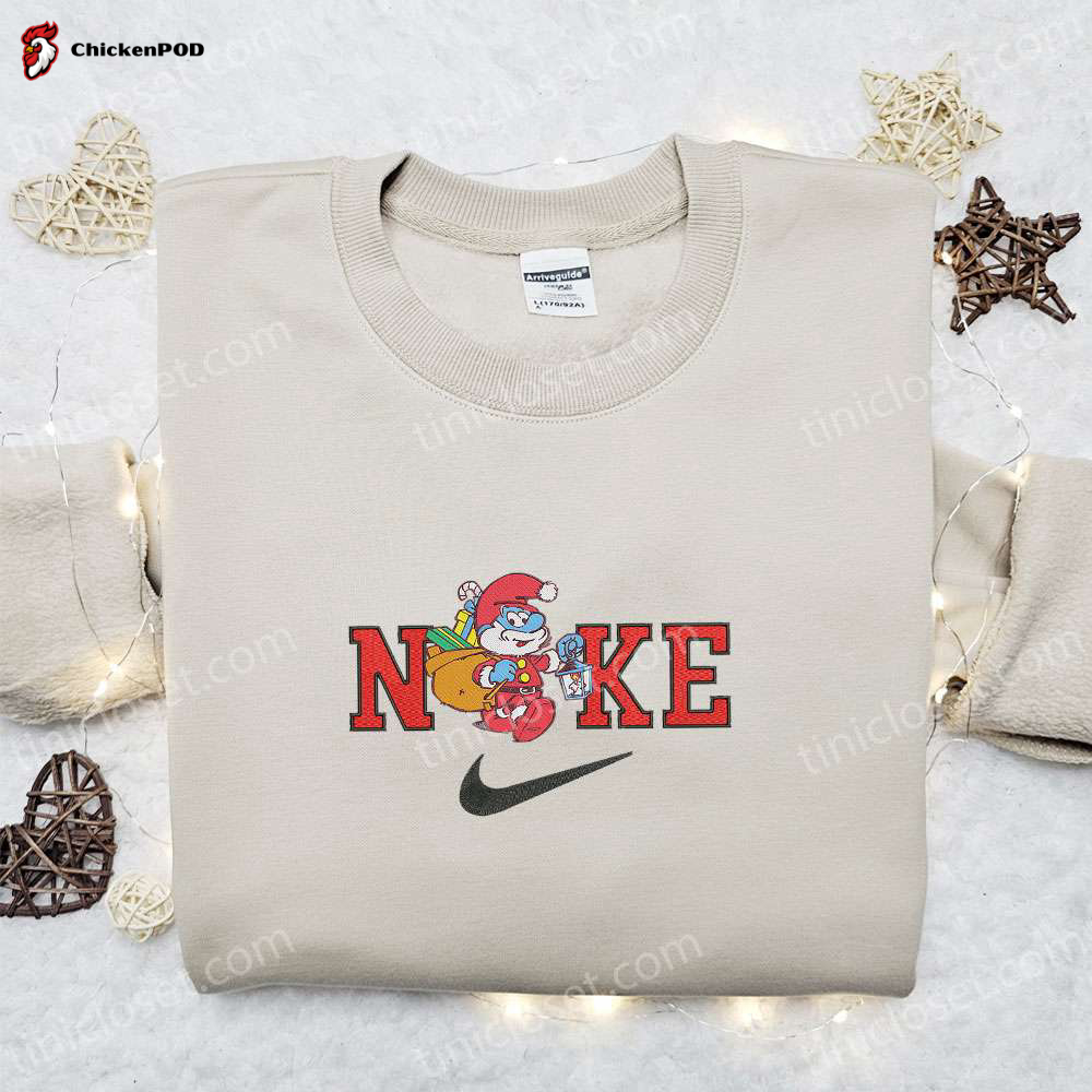 Papa Grumpy Smurf x Nike Christmas Embroidered Sweatshirt: Perfect Holiday Gift with Merry Christmas Shirt