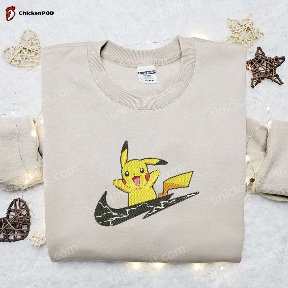 Pikachu Charge x Nike Swoosh Embroidered Shirt & Pokemon Anime Hoodie – Ultimate Gift Idea!